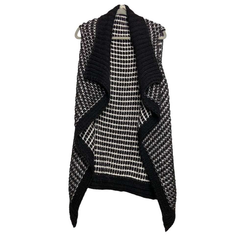 Barretti black and white houndstooth open long knit sweater vest size L